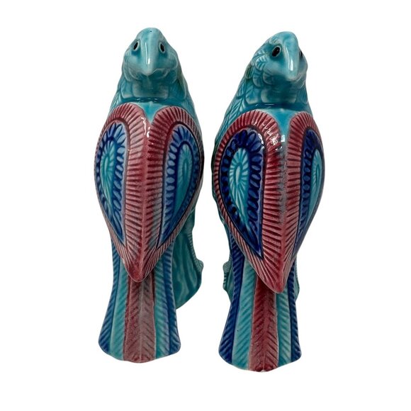 Vintage Japan Majolica Parrot Bird Salt Pepper Shakers 70's Retro 7” Ceramic - Picture 3 of 11